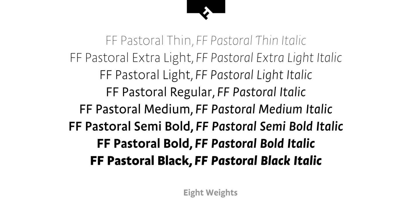 Beispiel einer FF Pastoral Medium-Schriftart